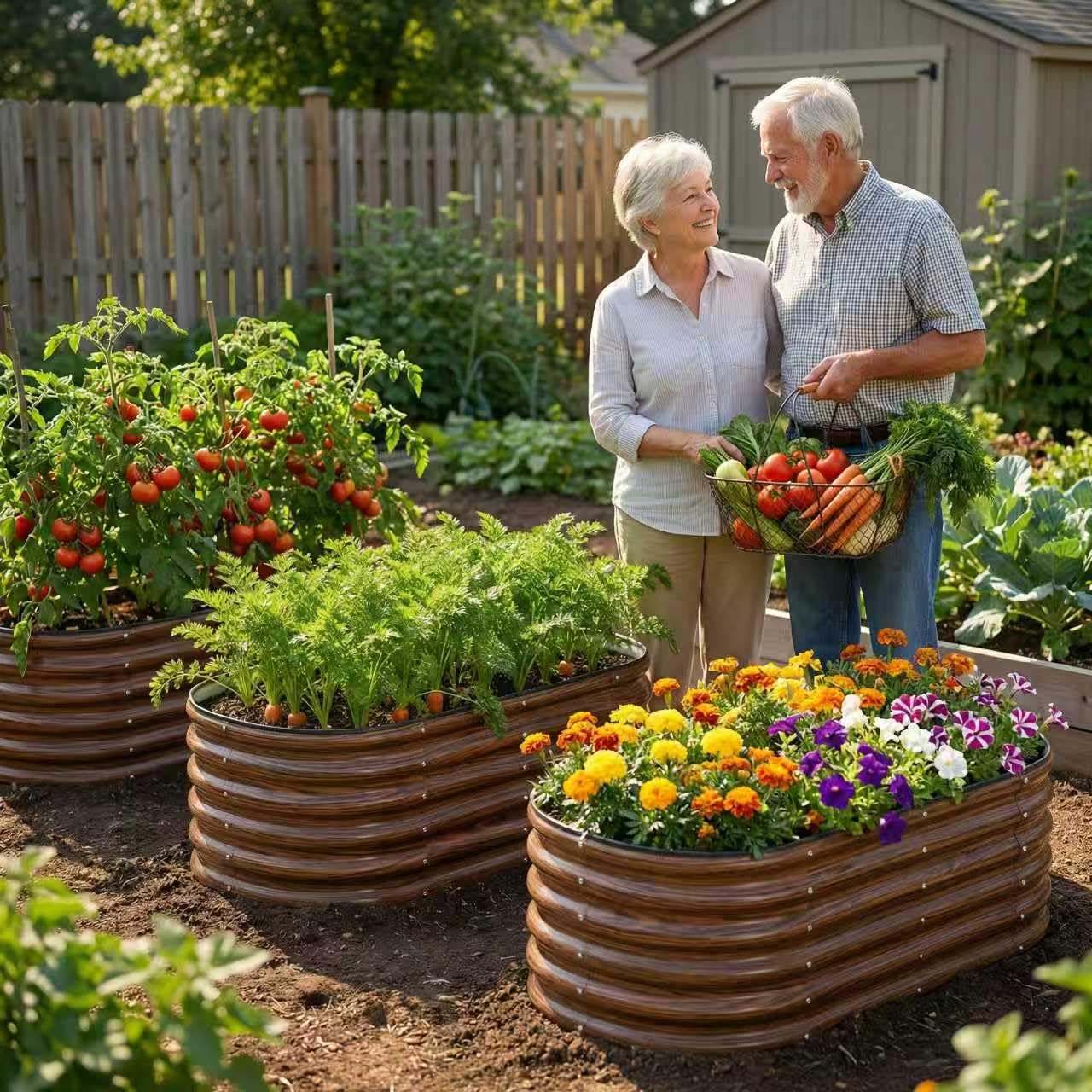 SnugNiture 4x2x1.5ft Raised Garden Bed Outdoor, 17" Tall Galvanized Metal Planter Box, Oval Raised Garden Bed Kit for Planting Vegetables Plants Fruits, Brown