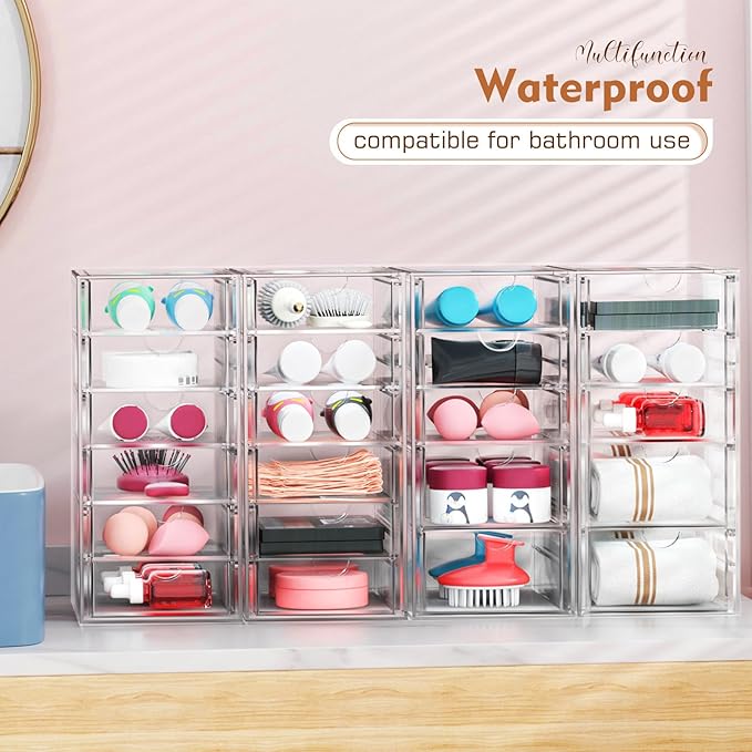 30 Drawers, Acrylic Desk Makeup Organizer, Plastic Drawers Organizer, Stackable Storage Solution for Makeup, Dresser, Office, Bathroom Clear Plastic Craft and Bead Storage Cabinet