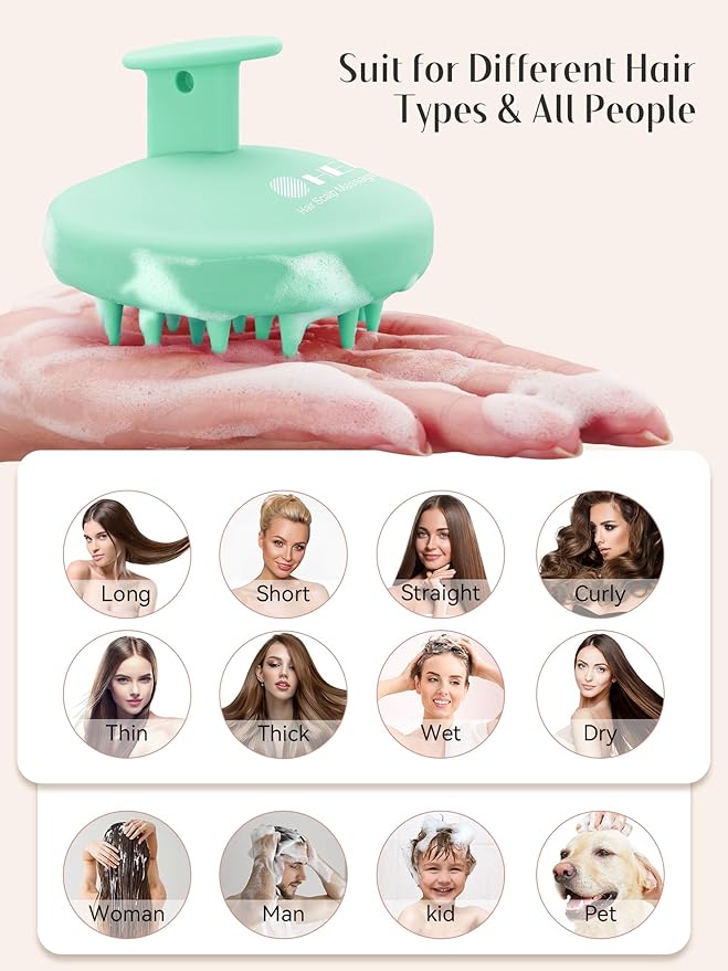 HEETA Scalp Massager Hair Growth, Scalp Scrubber with Soft Bristles, Integrated Silicone Design, Scalp Exfoliator for Dandruff Removal & Relax Scalp, Shampoo Brush Fit Wet Dry Hair Use, Light Green