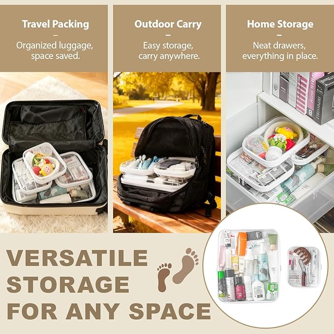 Clear Hard Shell Zipper Pouches, Clear Zipper Bags, Hard Case Pouches for Purse & Diaper Bag Organizer,and Travel Essentials (XL+3M-)
