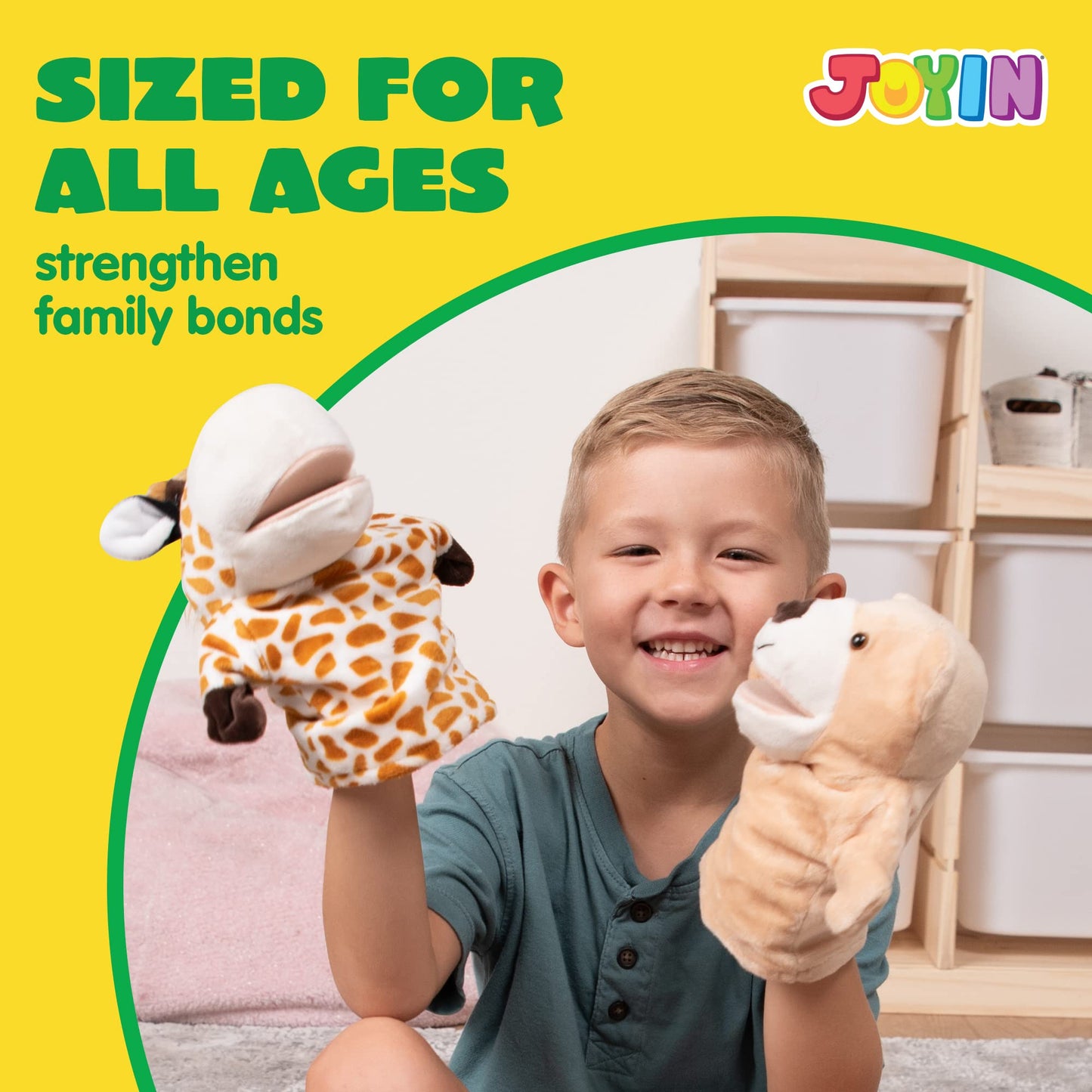 JOYIN 6Pcs Kids Hand Puppet Set with Working Mouth, Toddler Animal Plush Toy Includes Elephant, Giraffe, Lion, Bear, Raccoon and Monkey for Show Theater, Christmas Birthday Gifts for Kid