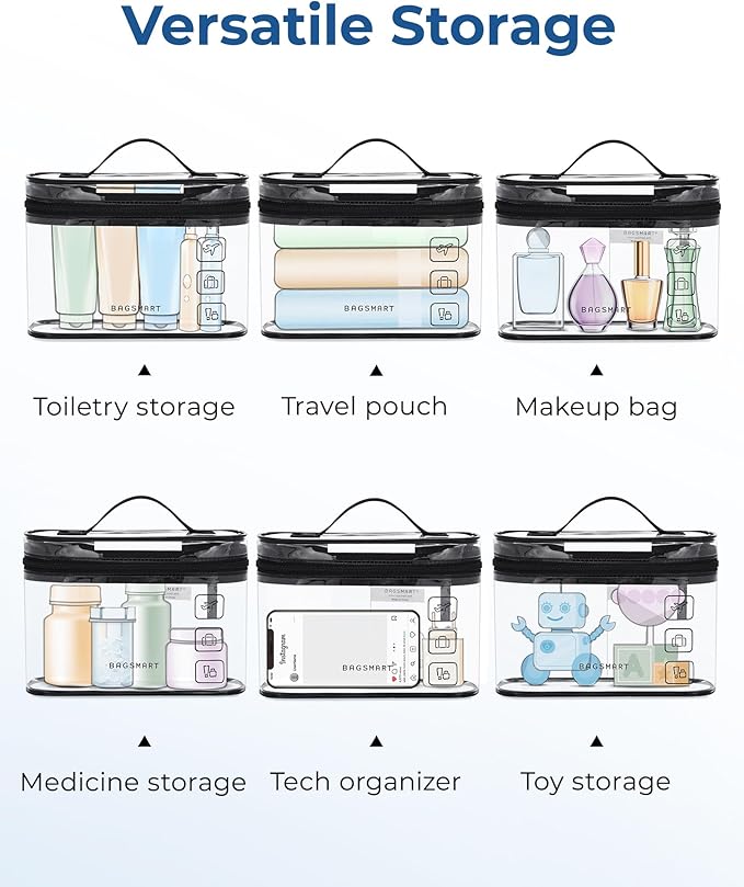 BAGSMART TSA Approved Toiletry Bag, 3 Pack Clear Makeup Cosmetic Bag Organizer, Quart Size Travel Bag for Toiletries, Carry-on Travel Accessories Essentials, Pink-3pcs