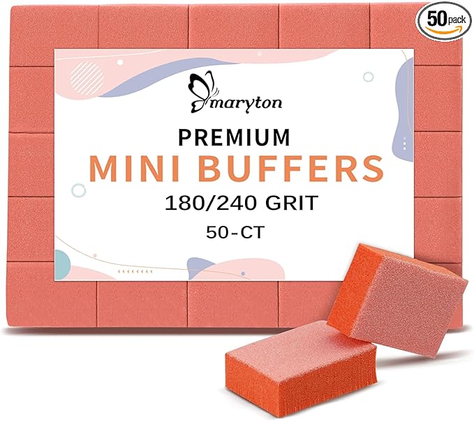 Maryton Mini Nail Buffer Blocks - 180/240 Grit Professional Salon Orange Buffers - Buff Nails Prior to Application of Gel Polish, Acrylic, 50 Count