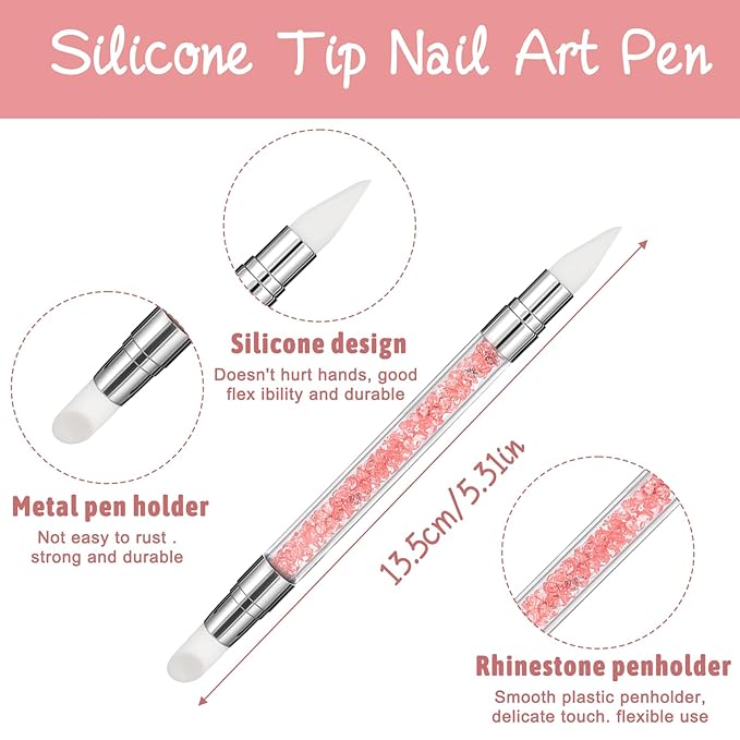 7Pcs Nail Art Brush Set, Dual Tipped Silicone Nail Tools, Nail Art Sculpture Pen, Rhinestone Nail Polish Carving Pen, 3D Nail Art Flower Brush, Acrylic Nail Brush, Nail Art Tools for Home Salon