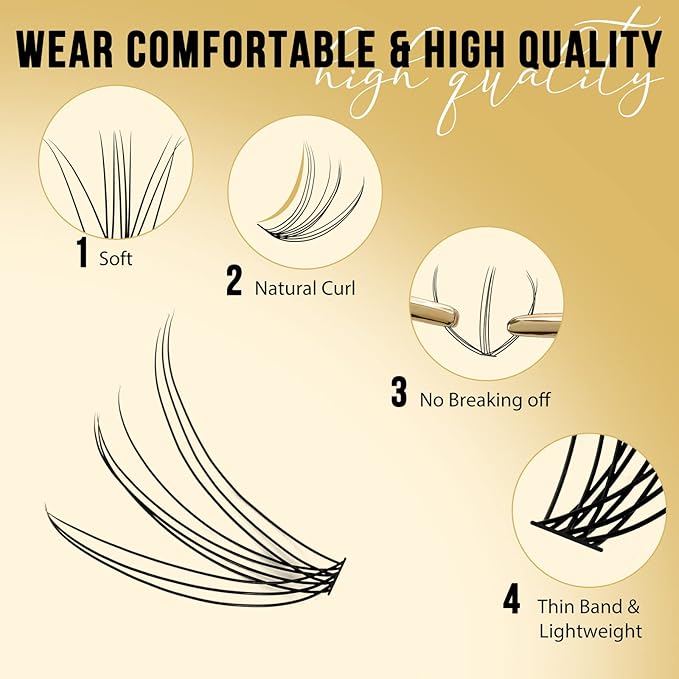 QUEWEL Lash Clusters 320Pcs Cluster Lashes 10D D Curl Lash Cluster Eyelash Extensions Mix9-16mm Individual Eyelashes Clusters Wispy Lash Clusters Thin Band Soft to Use at Home(10D D Mix9-16)