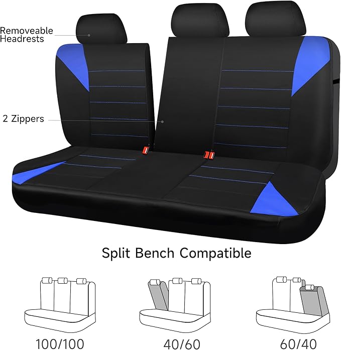 CAR PASS Neoprene Wetsuit Seat Covers, Waterproof Car Seat Covers Full Sets with 5mm Composite EVA, Universal Fit for Car Sedan, SUV Trucks Anti Slip with Airbag Compatible(Black Blue