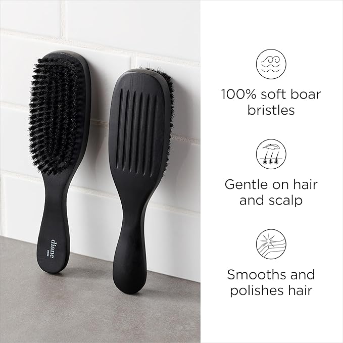 Diane 7-Row Boar Bristle Wave Brush – Soft 100% Boar Bristles for Fine to Medium Hair, 360 Waves, Smoothing & Polishing, Gentle on Scalp, Real Wood Handle, Beard & Mustache Styling