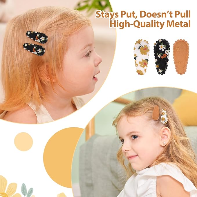 40Pcs Toddler Hair Clips, Baby Girl Hair Clips Print Non Slip Wrapped Snap Hairpins, 1.5" Mini Hair Barrettes Accessories for Baby Girls, Infants, Toddlers