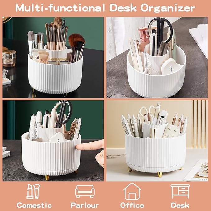 360° Rotate Makeup Brush Holder Organizer, Makeup Organizers Countertop, Makeup organization and Skincare Storage for Vanity, Desktop, Bathroom (White-1)