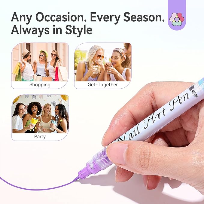 SAVILAND Nail Art Pens Set: 12 Colors 0.5MM Quick-Drying 3D Nail Polish Pens Ultra-Fine Tip Paint Markers for Precise Dotting, Liner & Detailing Design for Beginners, DIY Home Salon Manicure Supplies