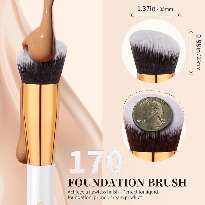 docolor Foundation Brush & 270 Concealer Brush Set, 2PCS Professional Makeup Brushes Angled Kabuki Brush for Flawless Liquid, Cream, Sculpting, Mineral Blending and Buffing