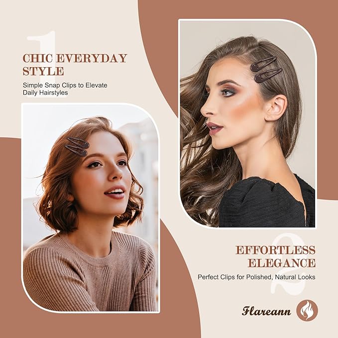 Glossy Brown Snap Hair Clips for Women - 50 PCS 2 Inch Non-Slip Metal Hair Barrettes in Warm Neutral Brown Tones - Everyday Minimalist Hair Accessories