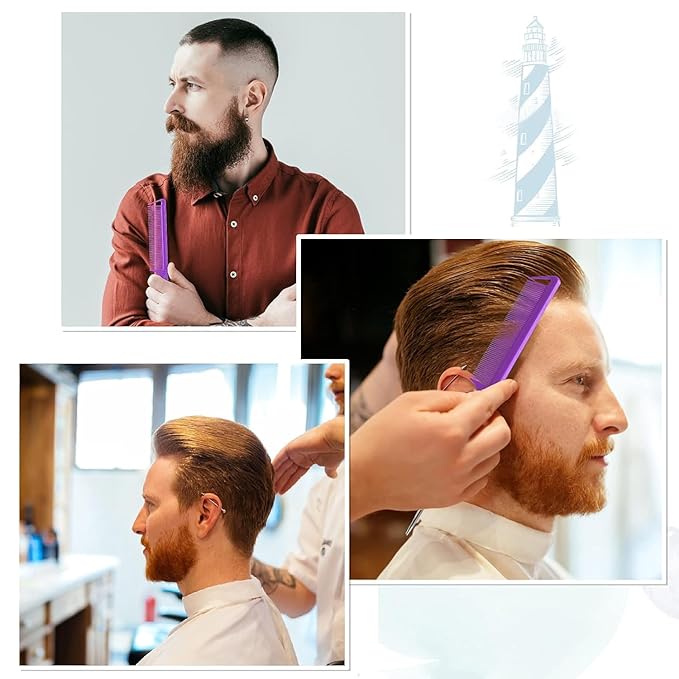 Rat Tail Comb Hair Clips Set: 3Pcs Rat Tail Combs, Hair Styling Combs for Women and 7 Professional Sectioning Hair Clips (Purple)