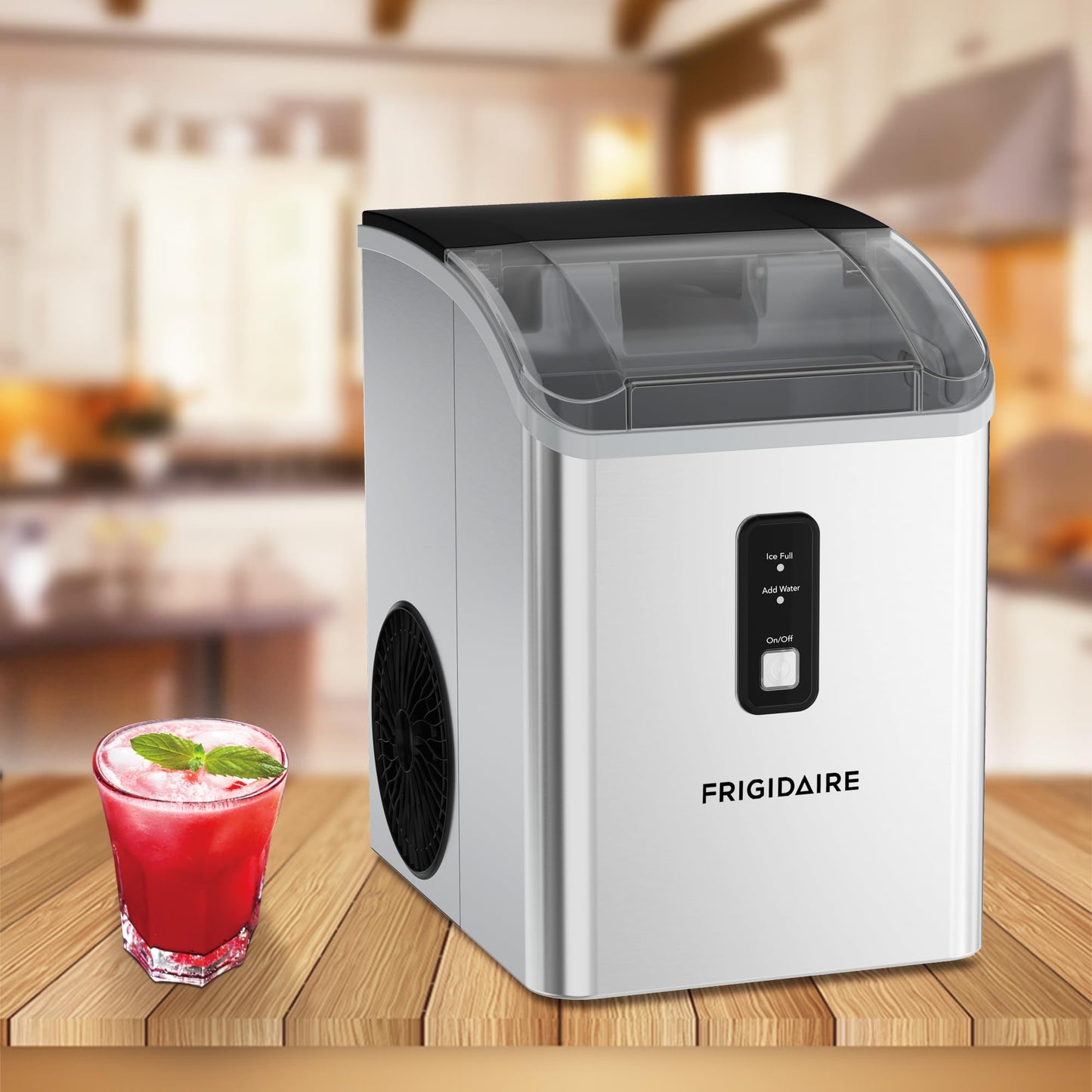 Frigidaire Countertop Crunchy Chewable Nugget Ice Maker, Compact, 33lbs per Day, Metallic Finish