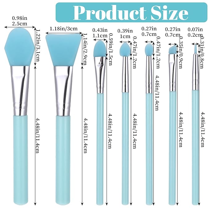 7 Pcs Silicone Brush Applicator Kit, Flexible Soft UV Epoxy Art Crafting, Facial Skincare Tools, includes Facial Mask Spatula, for Cream Makeup Face Mud Clay Mask Moisturizers (Blue)