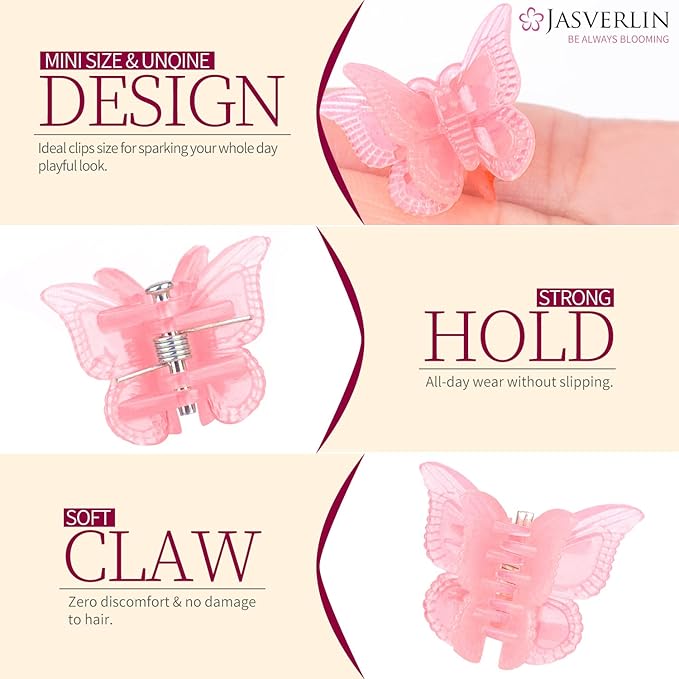 Butterfly Clips for Hair 50pcs, Cute Mini Small Hair Accessories for Kids Teens Girls Women 90s Y2K Colorful Pastel Clip Claw, 10 Colors (Jelly)