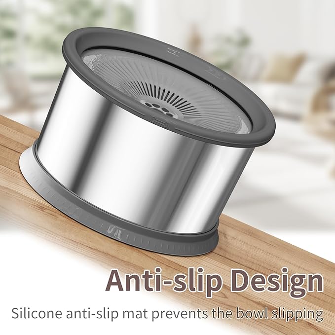 4.5L Dog Water Bowl No Spill 1.2 Gallon Stainless Steel Water Bowl for Dogs 150oz No Mess Slow Water Feeder with Anti-Slip Mat for Messy Drinkers