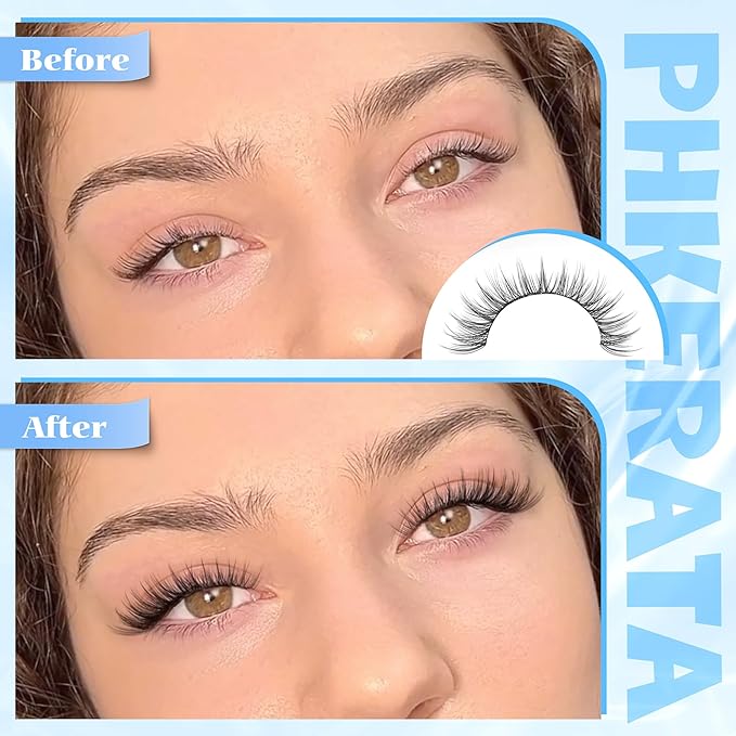 PHKERATA 14mm Natural Cluster Lashes Wispy Eyelash Clusters DIY Individual Lashes C Curvature Eyelash Extensions for Daily Wear with Soft Lash Band