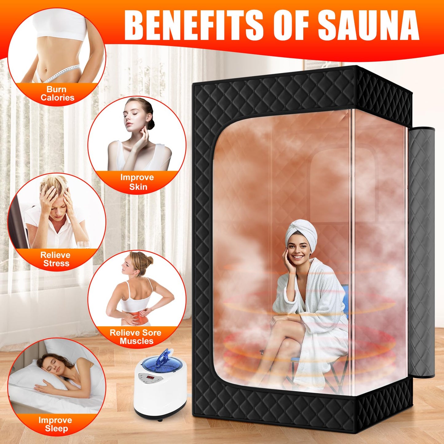 X-Vcak Upgraded Portable Sauna for Home，Relaxation, Steam Sauna for Home with Steamer, Remote Control, Folding Chair, 9 Levels