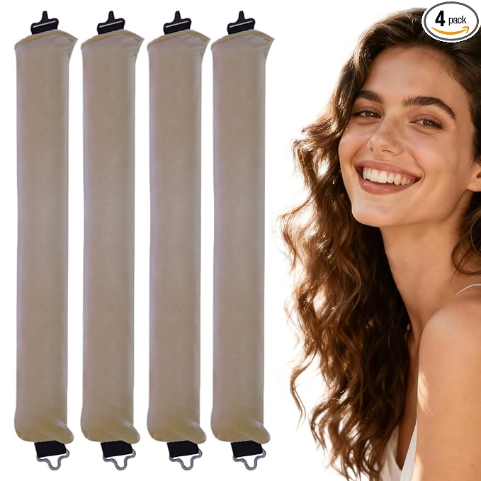 Overnight Heatless Hair Curler Blowout Rods Jumbo, Heatless Curls Satin Flexi Rods for Overnight Sleeping, No Heat Curling Tool for All Hair Types, Soft Heatless Hair Curler (Khaki, 4 Rods)