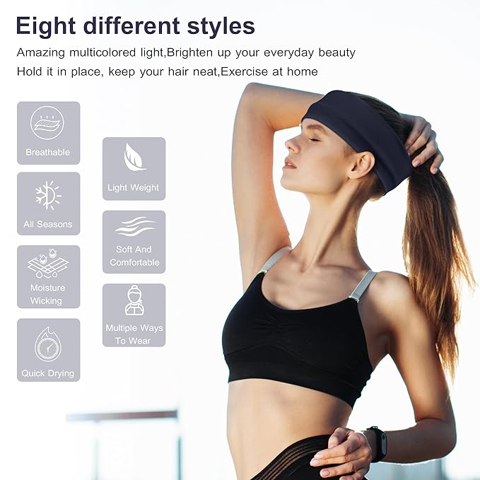 Ztomine Headbands for Women, 8pcs Stretchy Non Slip Soft Cotton Cloth Hair Bands for Sports, Workout, Yoga and Running