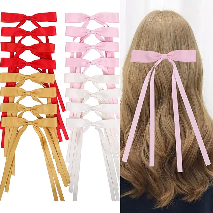 Hair Bows Clips Coquette Ribbon Bowknot with Long Tail Princess Hair Bows French Barrettes Hair Accessories for Women Girls 16PCS (redÃ¯Â¼ÂCreamÃ¯Â¼ÂPinkÃ¯Â¼ÂYellow)