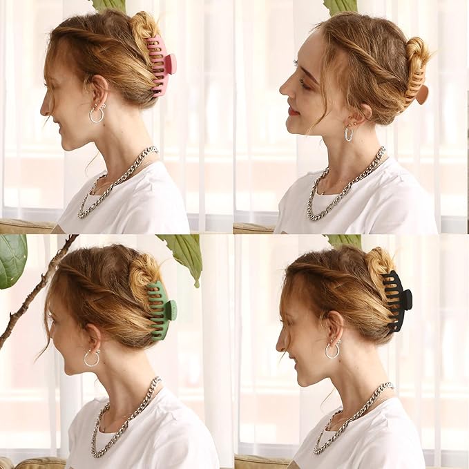 TOCESS 8 Pack Big Hair Claw Clips for Women Large Claw Clip for Thin Thick Curly Hair 90's Strong Hold 4.33 Inch Nonslip Matte Jumbo Hair Clips (8 Pcs)