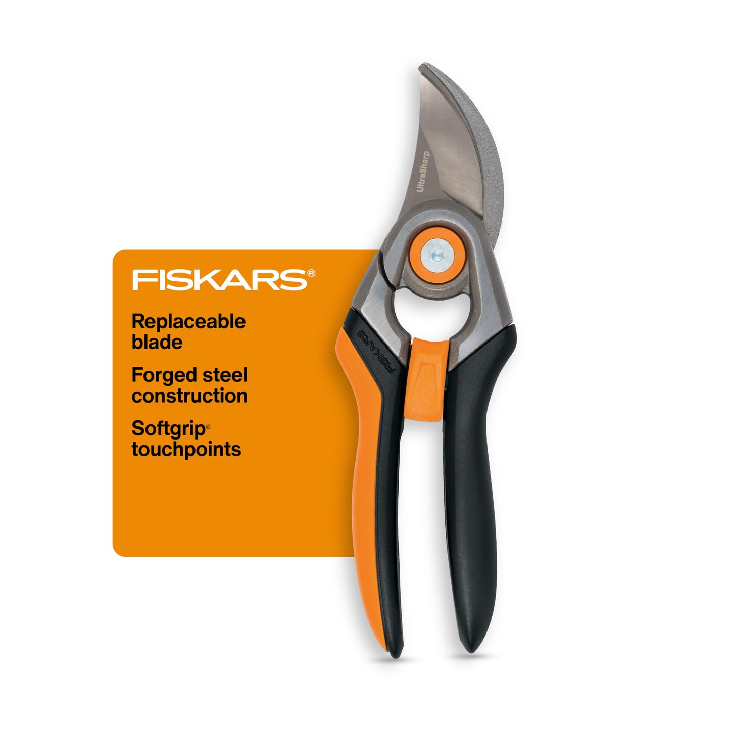 Fiskars Bypass Pruning Shears, 1-Inch Cut Capacity Softgrip Pruner, Forged Steel Replaceable Blade Stays Sharp Through Heavy Use with Rust Resistant, Low-Friction Coating
