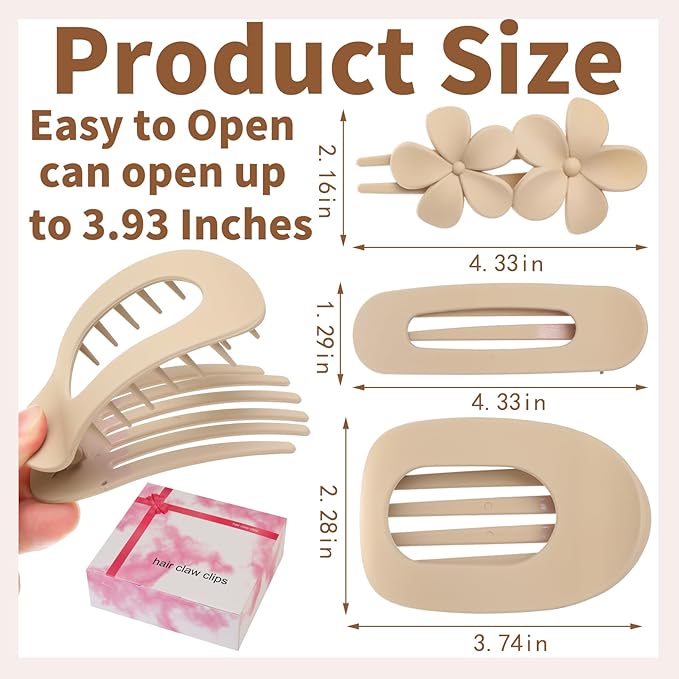 12 Pack Flat Hair Clips for Women-3 Styles Matte Neutral Flat Claw Clips, Black, Blonde,Light Brown & Dark Brown, French Duckbill Styling Accessories (Matte Neutral-5)
