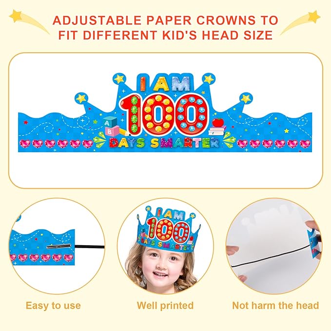 SICOHOME Paper Crown Hats Caps for Kids Paper Crowns for Students Classroom Kindergarten Preschool Party Supplies Adjustable