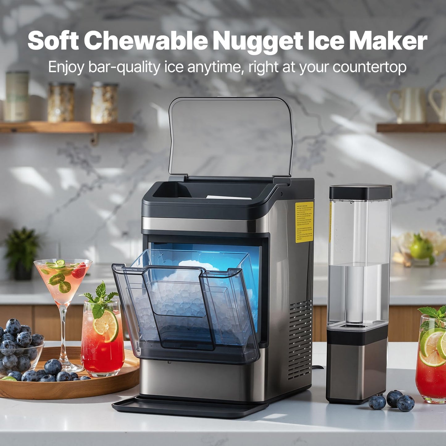 Hxgexin Nugget Ice Maker Countertop, 48LBS/24H Chewable Pellet Ice Maker with 0.8 Gal Water Tank, 5 Mins Fast Ice Making, Self-Cleaning Chewable Ice Machine with Low Noise for Home, Office, Bar