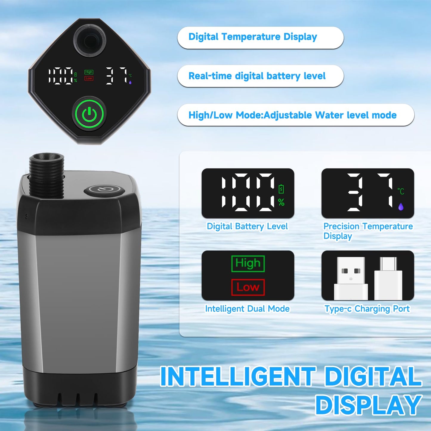vignuto Portable Shower for Camping, Rechargeable Camping Shower kit with LED Display of Battery Level and Temperature, Lasting-150 Mins, Suitable for Outdoor Shower, Pet Bath, Car Washing