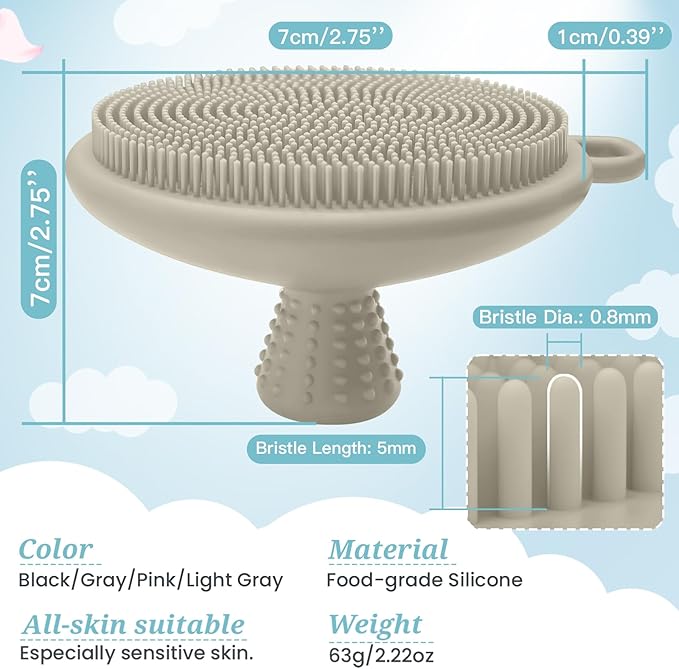 Silicone Face & Body Scrubber Set, Exfoliating Body Scrubber Face Scrubber with Dense Bristles & Non-Slip Handle, Gentle Silicone Loofah Face Brush for Good Lathering and Deep Cleansing(LGray)