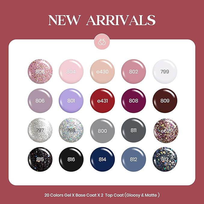 Beetles Gel Polish Kit, Nude Gray Pink Blue Burgundy Glitter Gel Polish Set Modern Muse Collection with 3Pcs Base Matte Glossy Top Coat Soak off Uv Gel for Women