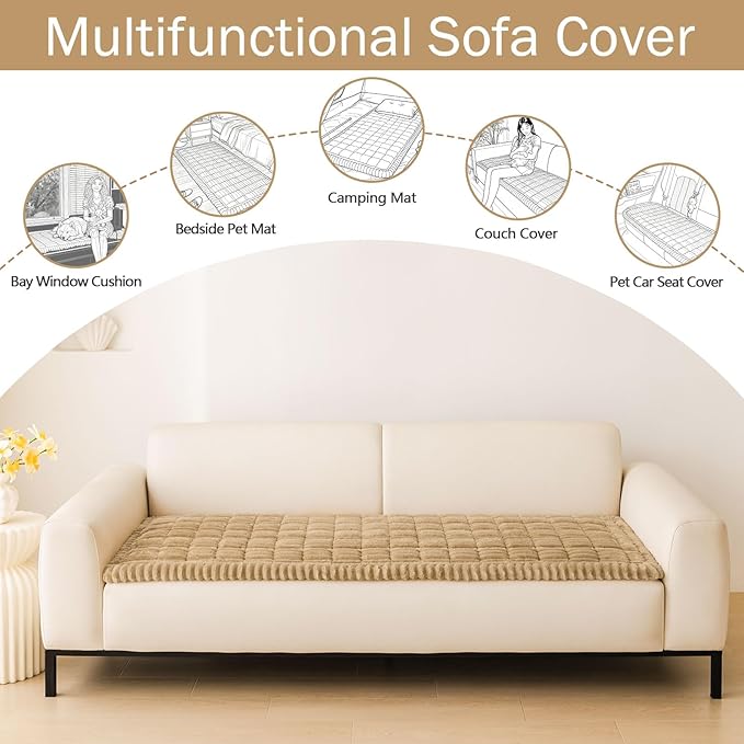 hyha Couch Covers for Dogs Washable, Non Slip Plush Dog Sofa Protectors, Fuzzy Pet Couch Covers for 3 Cushion Sofa Pet Friendly (Camel, 27.6" x 27.6")
