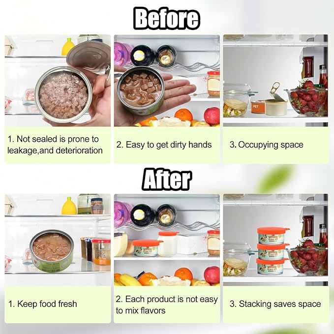 PINE & LINEN 4 Pcs 2.5inch Durable Pet Can Lids,Silicone Small Pet Can Covers Waterproof Cat Food Cans Lids for 3 oz Cat Food Cans（Orange）