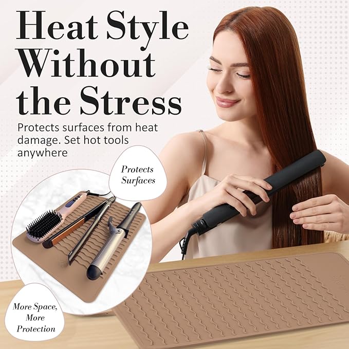 Milaya Beauty Extra Large Heat Resistant Mat for Hair Tools – Silicone Curling Iron Holder & Flat Iron Holder – Non-Slip Hot Tool Mat & Vanity Mat – Vanity Accessories for Women, Salon, Travel