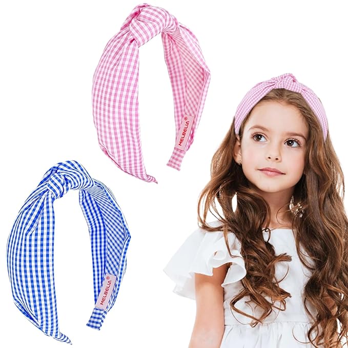Knotted Headbands for Girls Non Slip Girl Square Headband Wide Top Knot Head Bands Mommy and Me Fashion Hairband Womens Turban Hair Accessories(Pink & Blue,2Pcs)