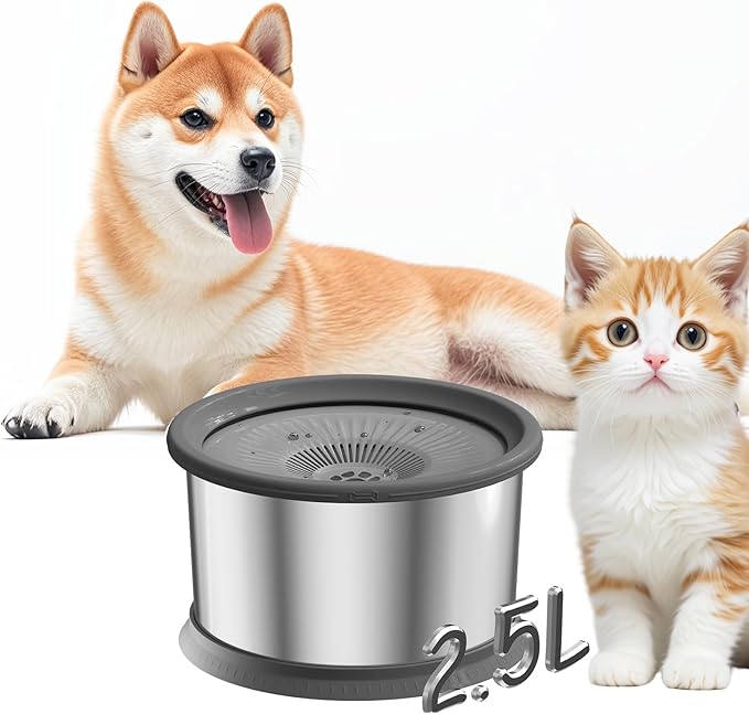 2.5L Dog Water Bowl 101oz Stainless Steel Water Bowls for Dogs No Splash Pet Water Dispenser with Non-Slip Base for Dogs and Cats