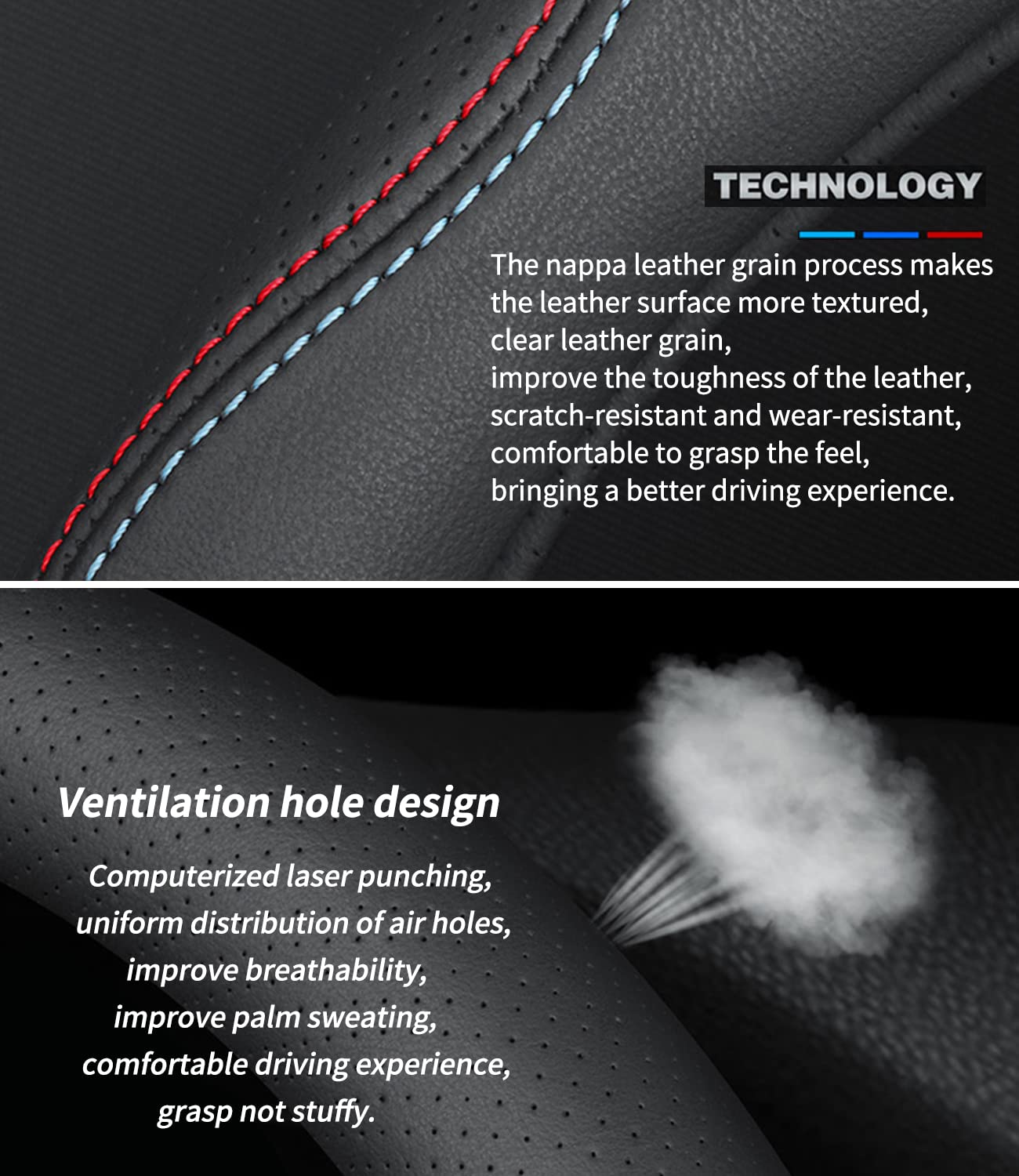 Deer Route Custom-Fit Leather Car Steering Wheel Cover for Audi, B-Style, Non-Slip, Breathable