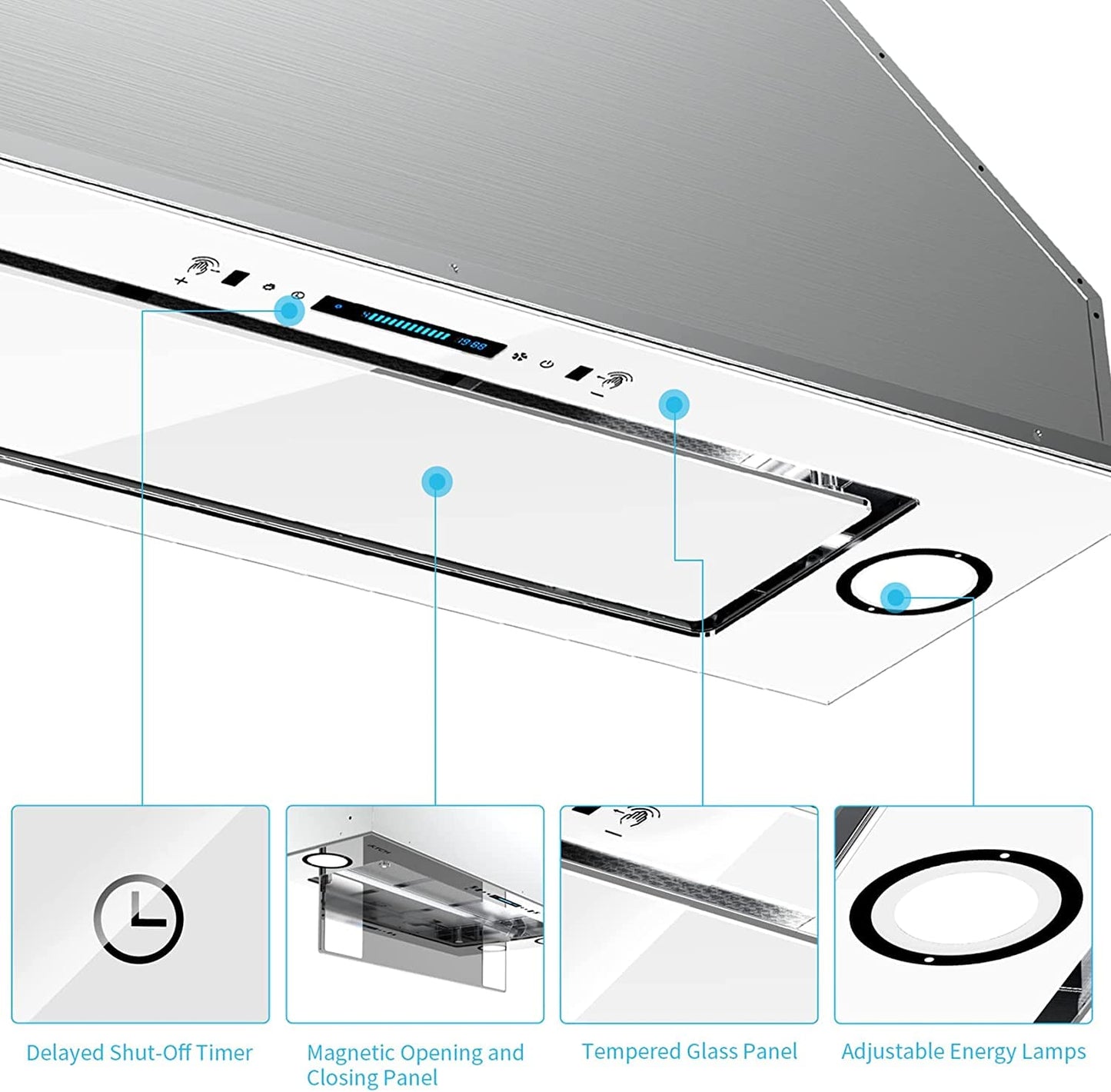 IKTCH New 36" Range Hood Insert, 900 CFM Ducted/Ductless Range Hood with 4 Speed Fan, White Stainless Steel & Tempered Glass Range Hood 36 inch with Gesture Sensing&Touch Control Making life Smarter