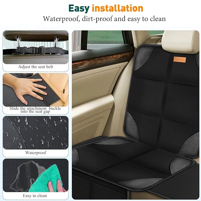 Bacgnyer Car Seat Protector, 2 Pack of Seat Protectors, Thickest Padded 600D Fabric Padding, Waterproof, Durable, Anti Slip Backing, Child Seat Protection, Suitable for Babies, Toddlers, Children