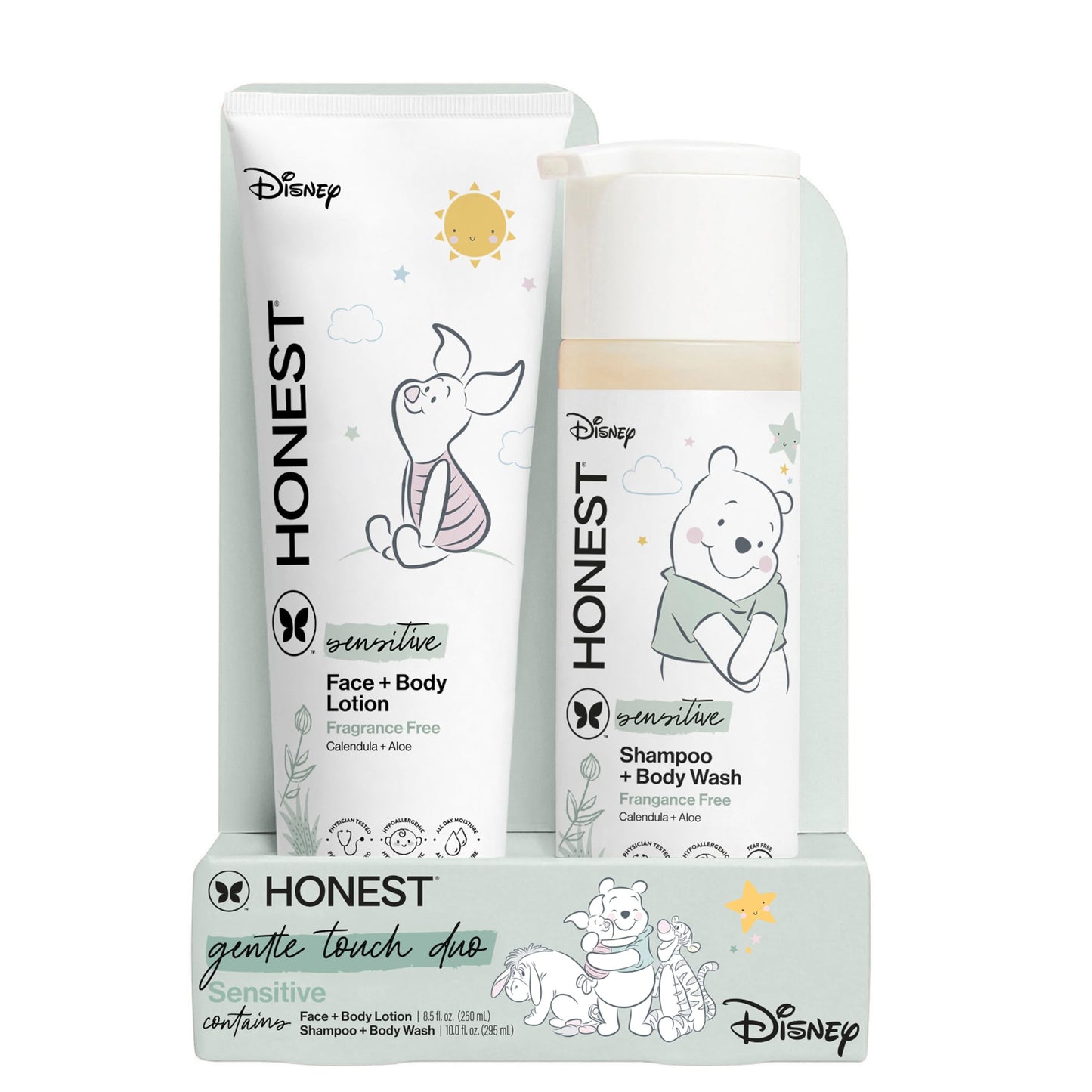 The Honest Company 2-in-1 Cleansing Shampoo and Body Wash, Face Lotion Bundle, Disney Design, Gentle for Baby, Dermatologist Tested, Sensitive Fragrance-Free, 18.5 fl oz