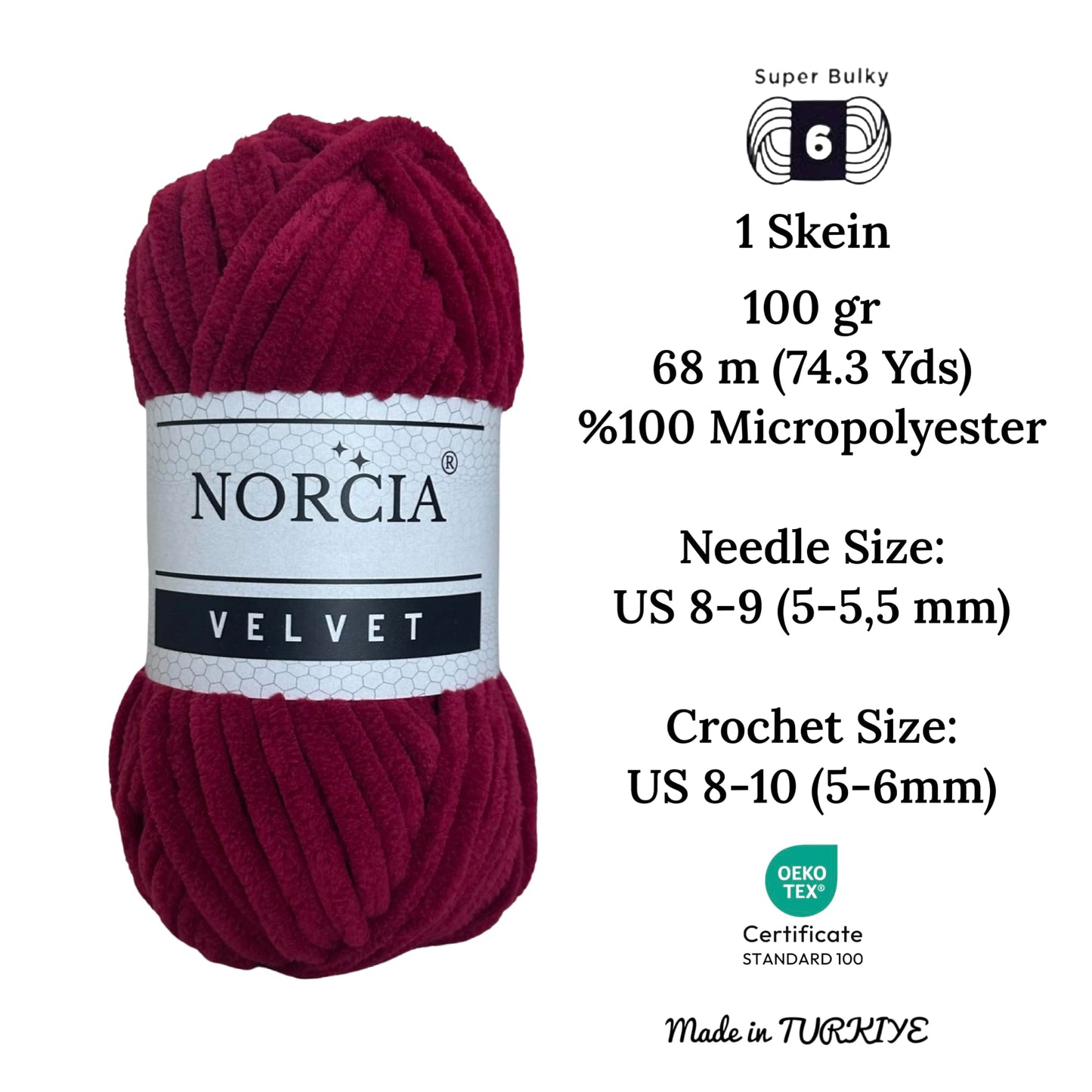 Soft Velvet Yarn Chenille Yarn for Crocheting Super Bulky 3x100g (3x75 yds) Baby Blanket Yarn for Knitting Amigurumi Yarn for Crochet Weaving Craft (Burgundy, 3 Skeins)