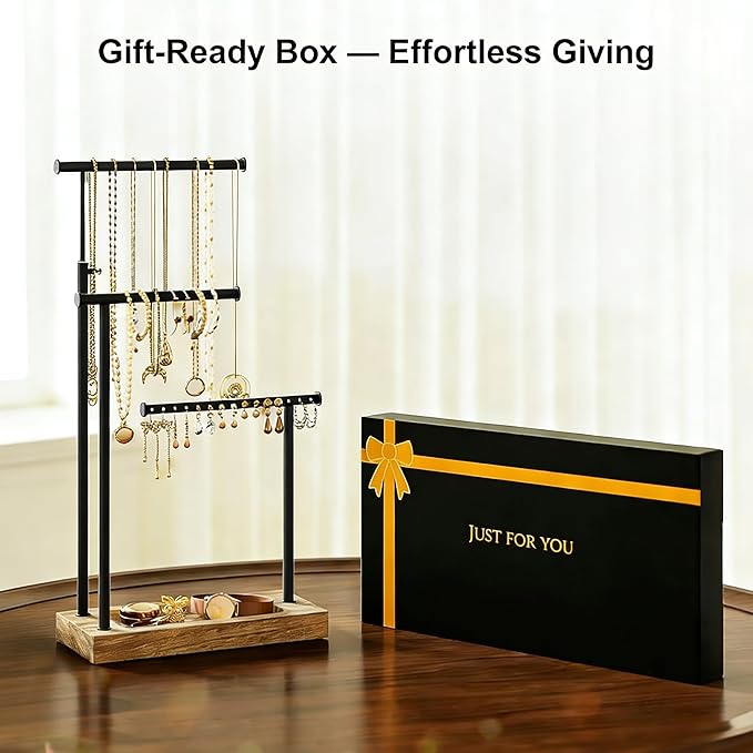 SRIWATANA Jewelry Organizer Stand, Extra Tall Necklace Holder Jewelry Holder, Gift Idea (Carbonized Black & Black)