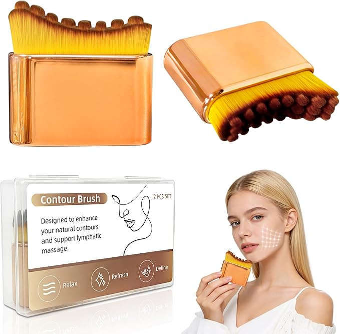 [Upgraded] Facial Lymphatic Contour Face Brush Ã¢ÂÂ Rounded Edge & Soft Bristles Sculpting Tool for Face, Lymphatic Drainage-Inspired Massage Brush for Skincare Routine