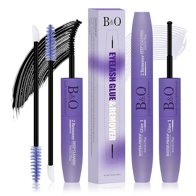 B&Q Lash Glue Remover Lash Glue Remover 2-in-1 Kit Lashs Cluster Glues for Eyelash Clusters with Gentle Lash Removers Waterproof Quick-Dry Formula Portable Travel-Friendly Design(Bond and Remover）