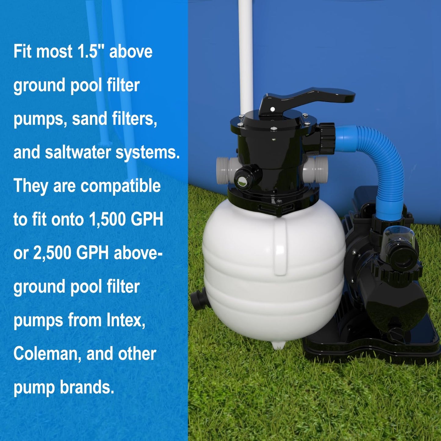 1.5" x 20" Pool Hose Replacement, Pack of 2 - Compatible with Above Ground Pools Filter Pump Hoses, Sand Filters, Saltwater Systems (1,500-2,500 GPH), Blue