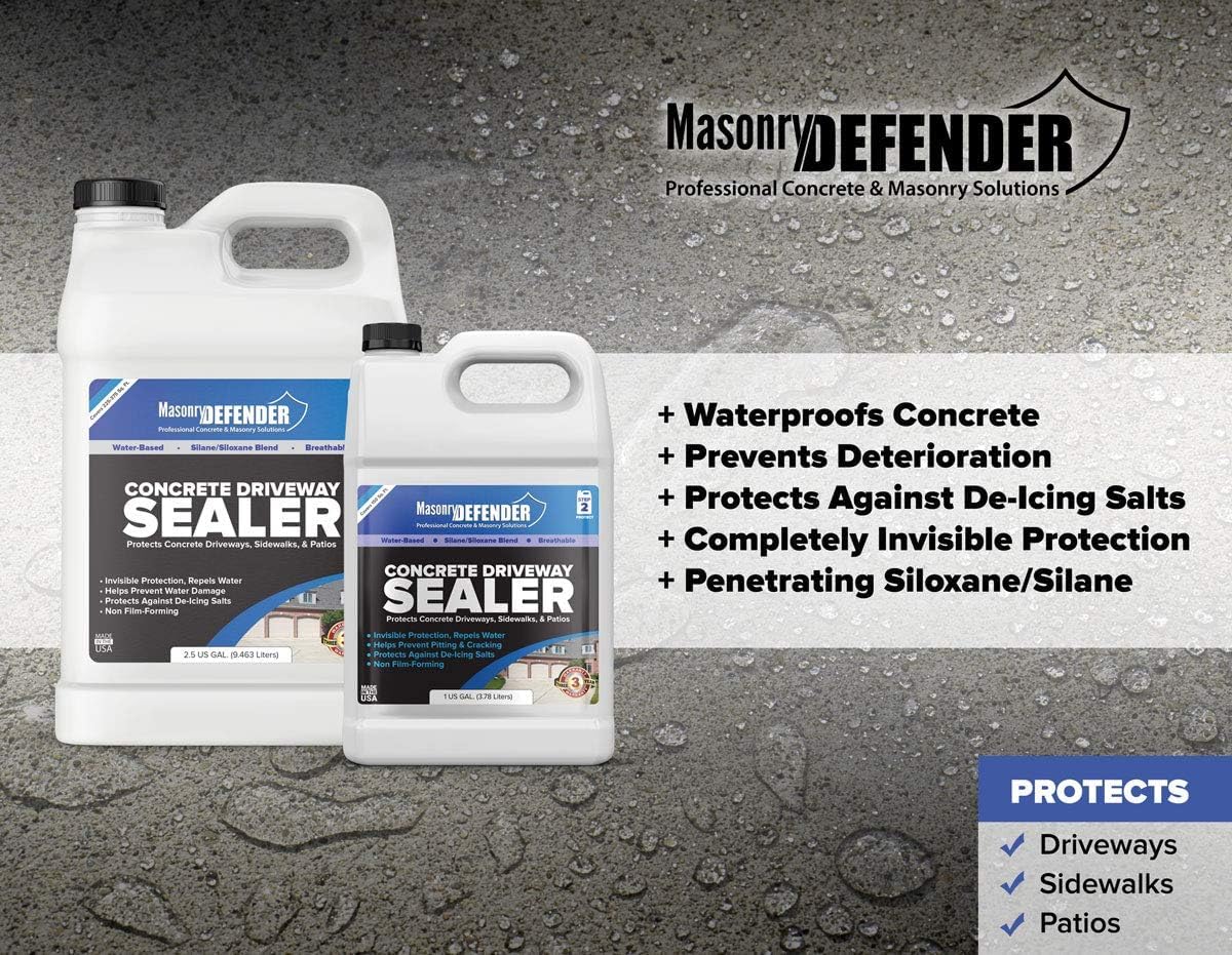 MasonryDefender Concrete Sealer - Deep Penetrating Water Repellent, Silane Siloxane - 1 Gallon