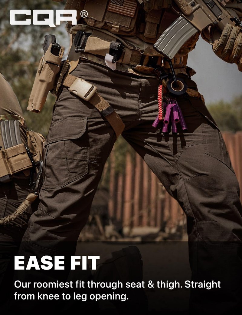CQR Men's Tactical Pants, Water Resistant Ripstop Cargo Pants, Lightweight EDC Work Hiking Pants, Outdoor Apparel, Duratex Mag Pocket Dark Brown, 42W x 30L